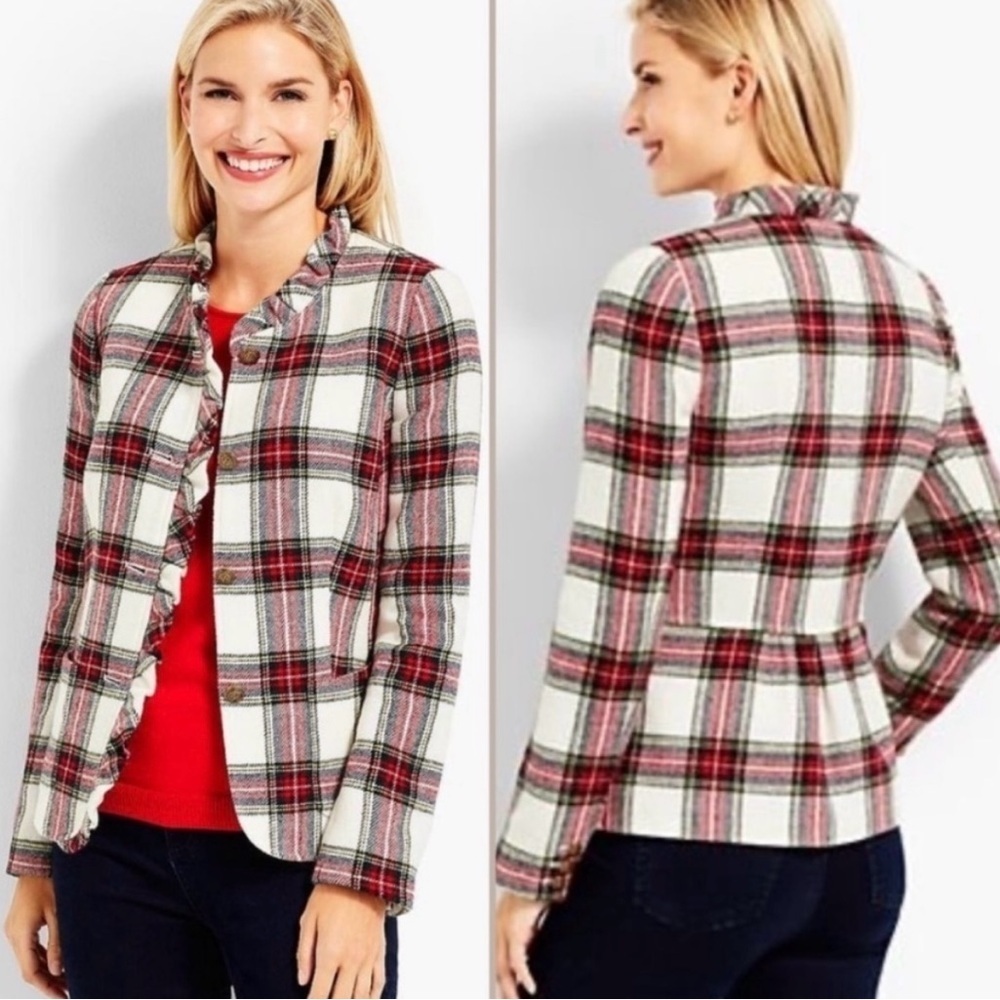 Talbots Tartan Plaid Wool Ruffle Blazer